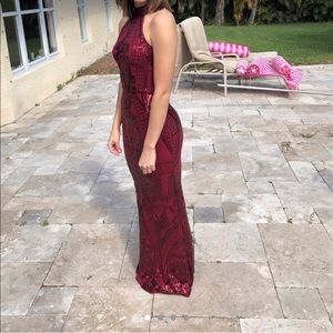 Burgundy sequin prom dress